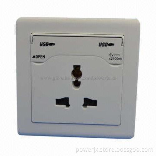 Electric Switch and Socket with 5V/2,100mA Dual USB Port Interface